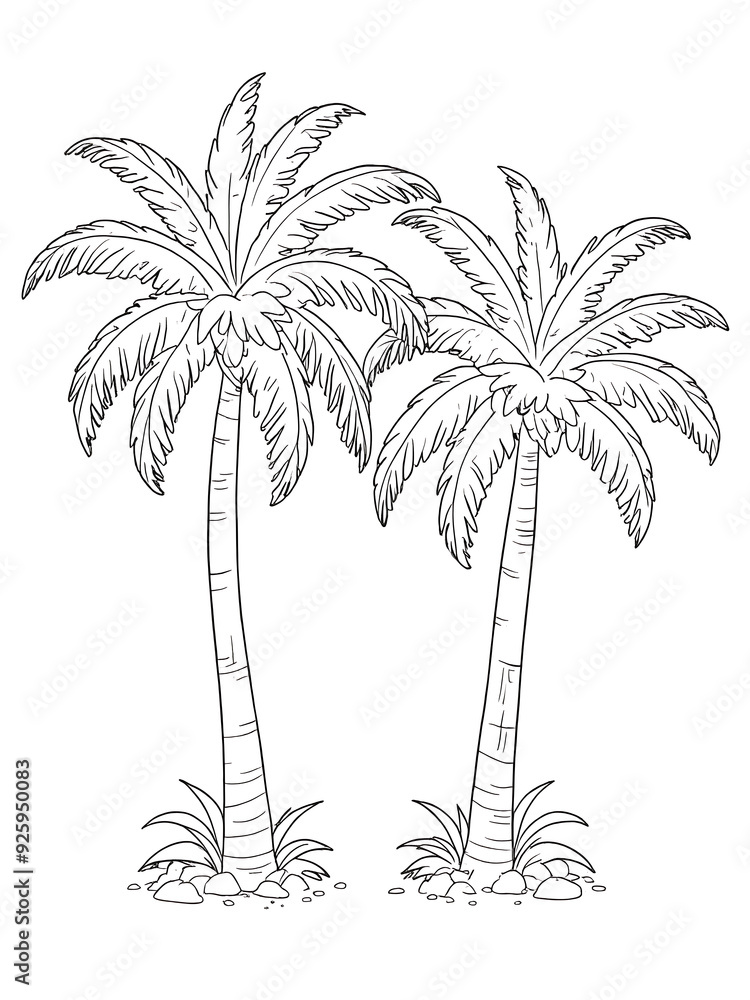 Obraz premium Coconut tree coloring page outline white color and white background ai design 