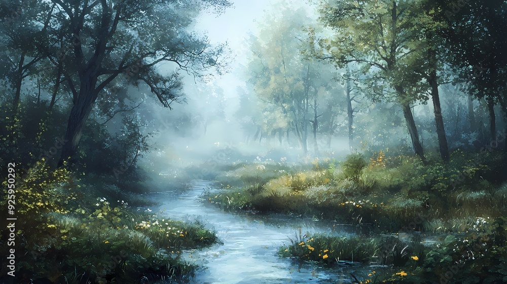 Obraz premium Misty Forest Stream.