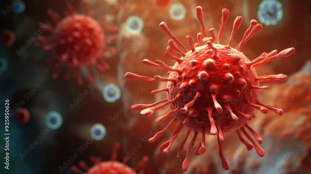 3D rendering of the coronavirus inside a red artery, showing detailed interaction between the virus and the arterial walls in a realistic microbiology and virology concept,generative ai 3D rendering of the coronavirus inside a red artery, showing detailed interaction between the virus and the arterial walls in a realistic microbiology and virology concept,generative ai