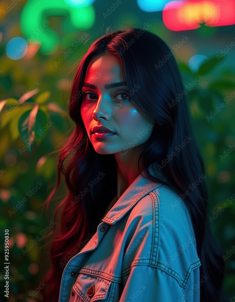 Fototapeta premium Indian woman with long dark hair wearing a jacket