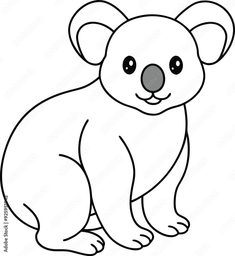 Naklejka premium An outline illustration of a koala, clinging to a tree branch, drawn with simple and soft lines on a white background.