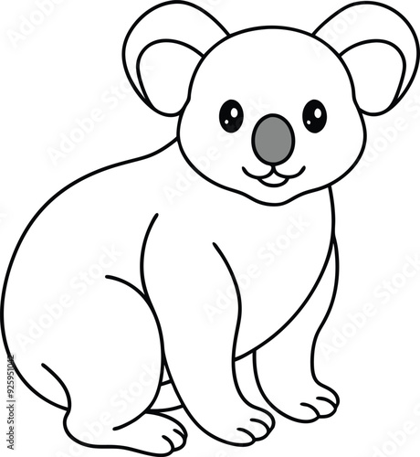 An outline illustration of a koala, clinging to a tree branch, drawn with simple and soft lines on a white background.