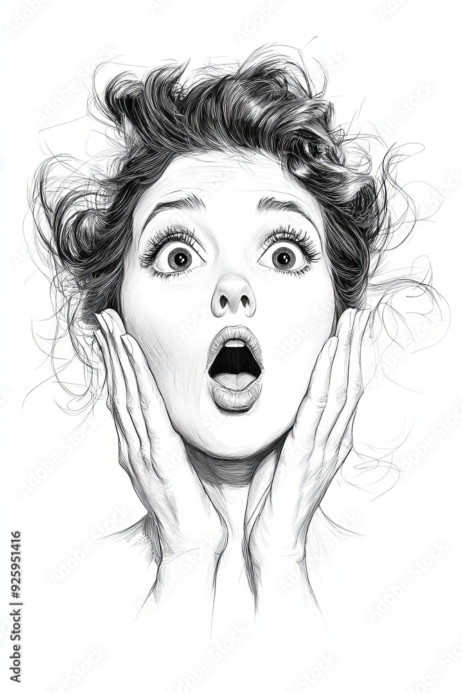 Surprised Woman. Generated image. A digital illustration of a surprised woman with a shocked expression. Portrait, pop art, line art in ink. Surprised Woman. Generated image. A digital illustration of a surprised woman with a shocked expression. Portrait, pop art, line art in ink.