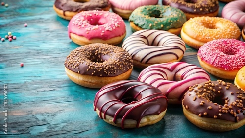 Wallpaper Mural Assorted colorful donuts with chocolate and pink glaze, donuts, colorful, assorted, chocolate, pink, glazed, sweet, dessert Torontodigital.ca