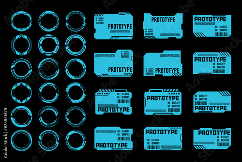 Neon Blue Circle Frame Outline Futuristic Interface Technology Hud Design Set