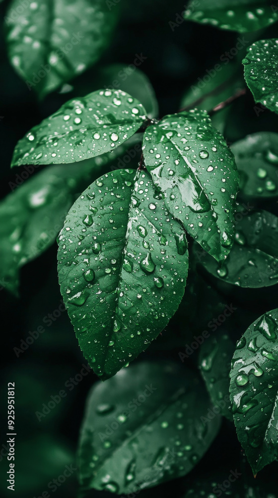 A leaf with water droplets on it A leaf with water droplets on it