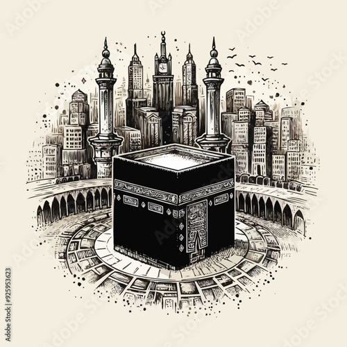 Kaaba Sharif Silhouette Vector Illustration