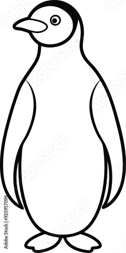 Penguin outline illustration, standing upright with a sleek and streamlined shape, drawn on a white background.