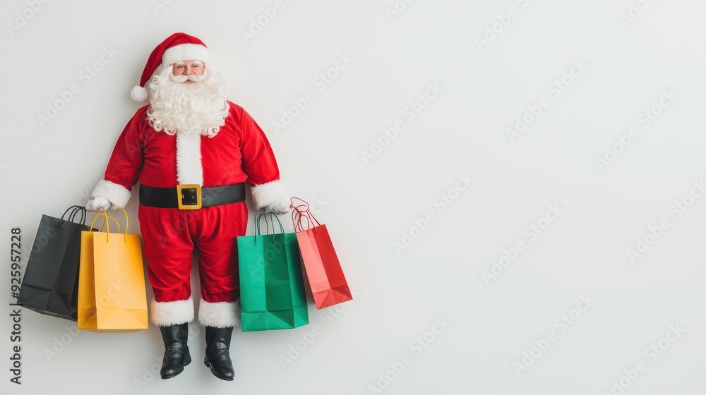 Jolly Santa with Festive Shopping Bags on White Background, Generative Ai Jolly Santa with Festive Shopping Bags on White Background, Generative Ai