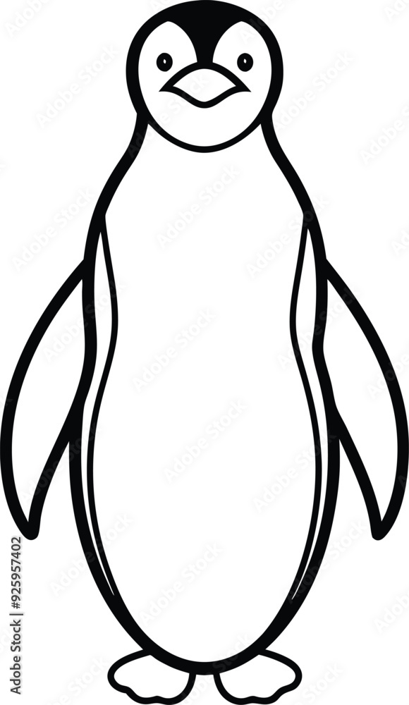 An outline illustration of a penguin, standing upright with a sleek and streamlined shape, drawn on a white background An outline illustration of a penguin, standing upright with a sleek and streamlined shape, drawn on a white background