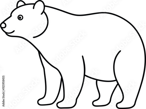 An outline illustration of a bear, standing on its hind legs, drawn in a simple, powerful form on a white background