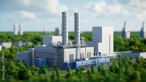 A futuristic waste-to-energy plant processing urban waste into clean power, with minimal emissions and advanced filtering systems, photo-realistic, sustainable technology at scale