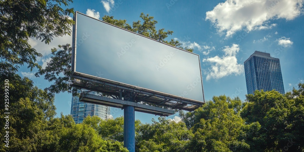 Fototapeta premium Detailed view of a billboard with a dynamic advertisement, capturing the vibrancy and reach of outdoor marketing campaigns
