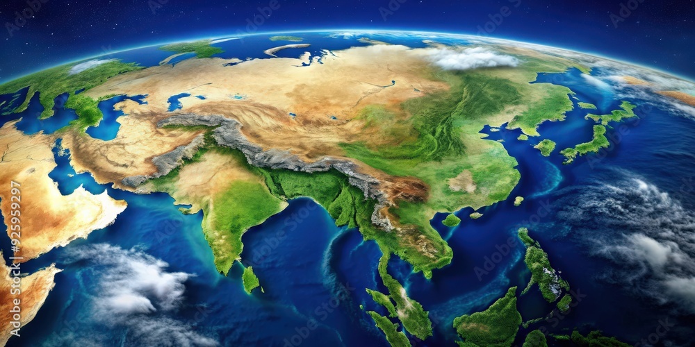 Aerial view of Asia continent from space , Asia, Earth, space, satellite, view, planet, continent, landscape Aerial view of Asia continent from space , Asia, Earth, space, satellite, view, planet, continent, landscape