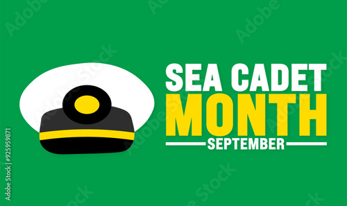Sea Cadet Month is observed every year in September. Holiday concept. Template for background, banner, card, poster, placard, design template with unique shapes with standard color.