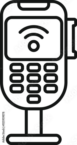 Line art icon of a point of sale terminal accepting a contactless payment