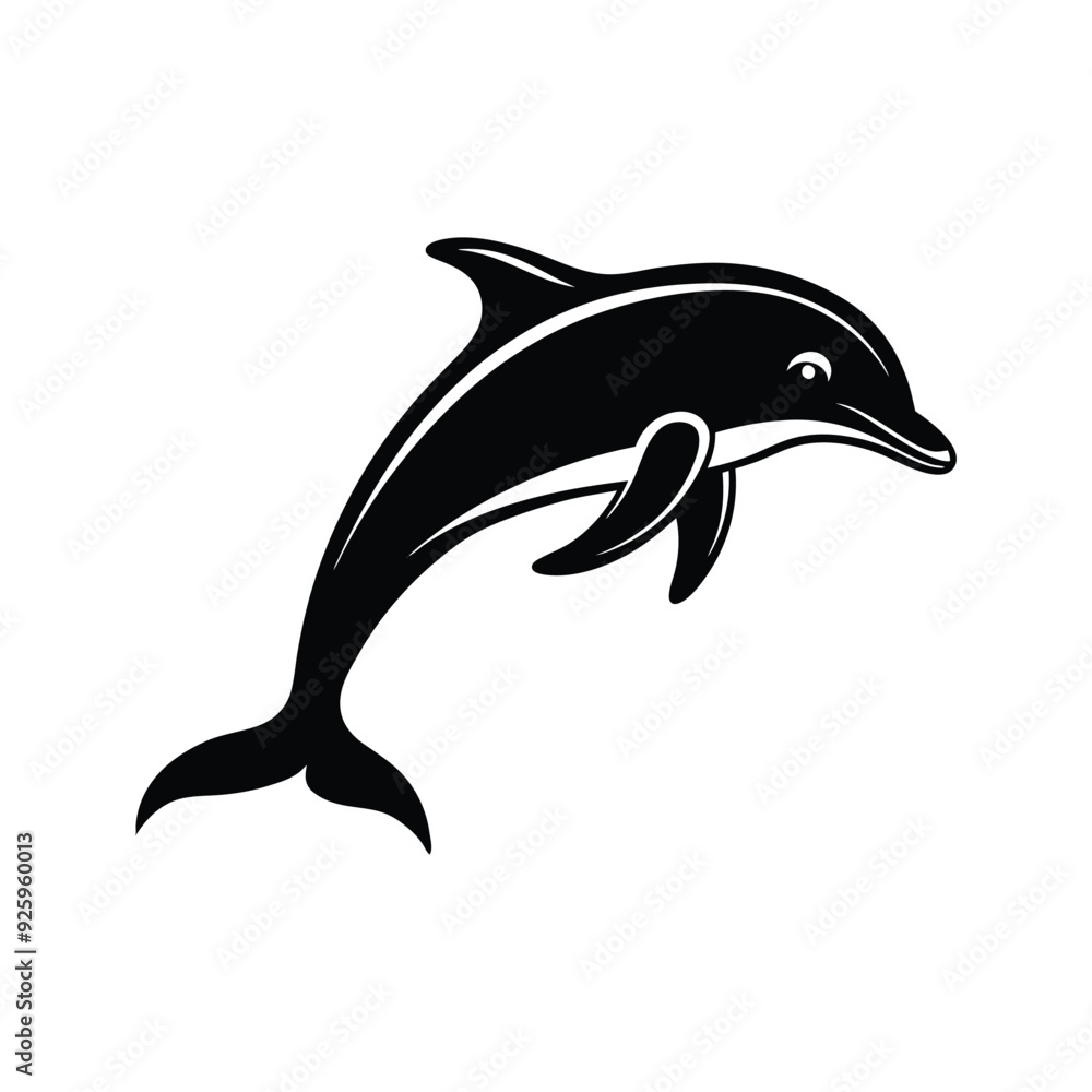 Naklejka premium Dolphin jumping Silhouette art logo vector illustration isolated on white background