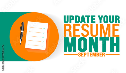 Update Your Resume Month is observed every year in September. Holiday concept. Template for background, banner, card, poster, placard, design template with unique shapes with standard color.