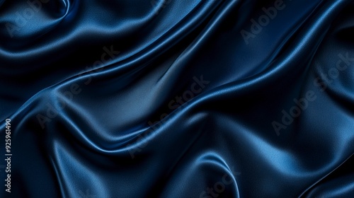 Beautiful dark blue silk satin background. Soft folds on shiny fabric. Generative ai