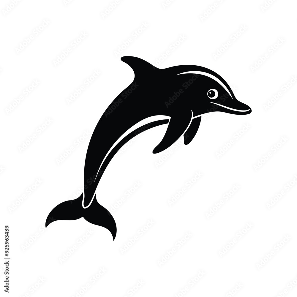 Fototapeta premium Dolphin jumping Silhouette art logo vector illustration isolated on white background