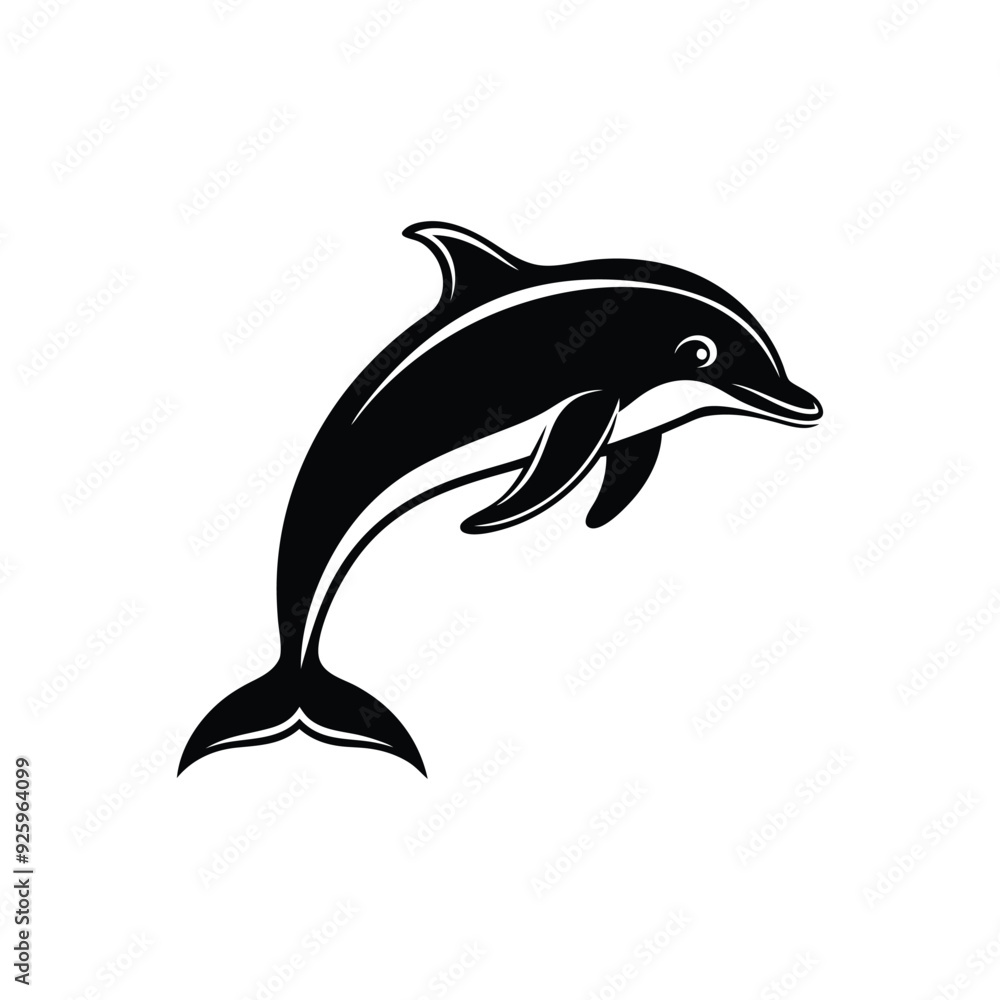 Fototapeta premium Dolphin jumping Silhouette art logo vector illustration isolated on white background