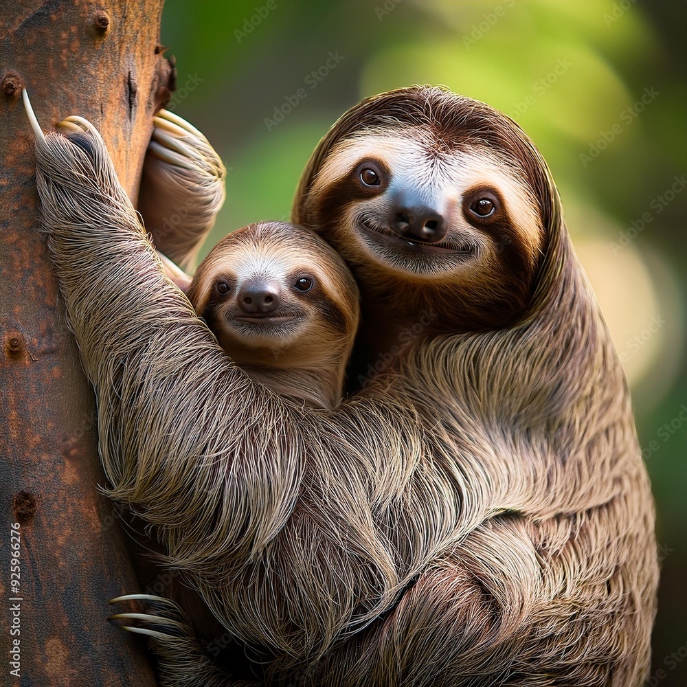 Fototapeta premium sloth family, AI generated