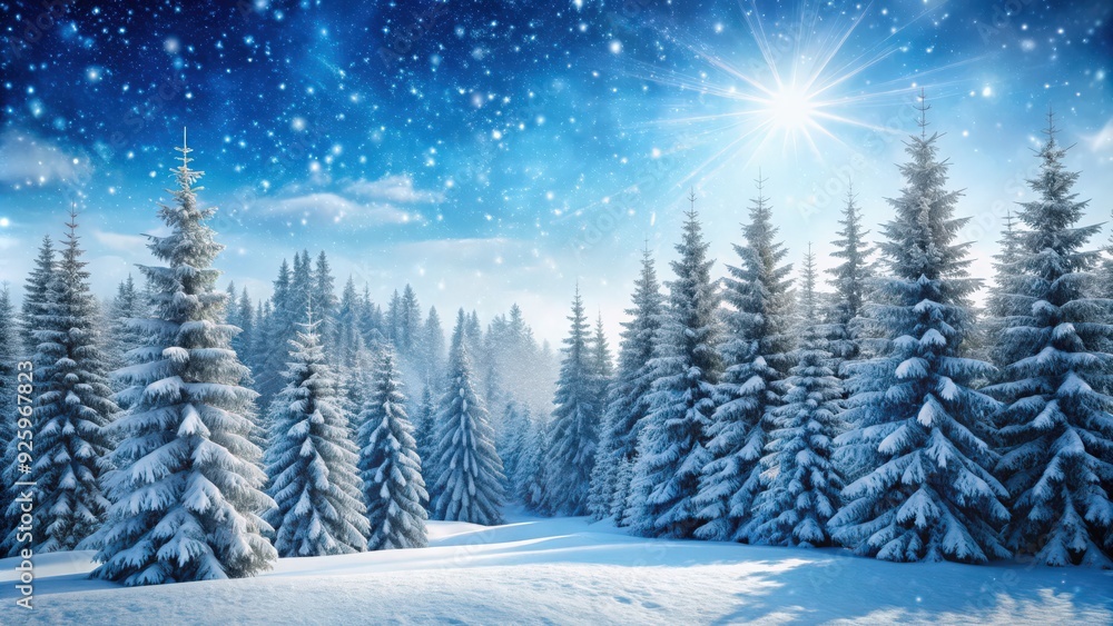 Snow-covered coniferous forest in winter with snowflakes falling, Christmas, background, snowflakes, frozen, winter Snow-covered coniferous forest in winter with snowflakes falling, Christmas, background, snowflakes, frozen, winter