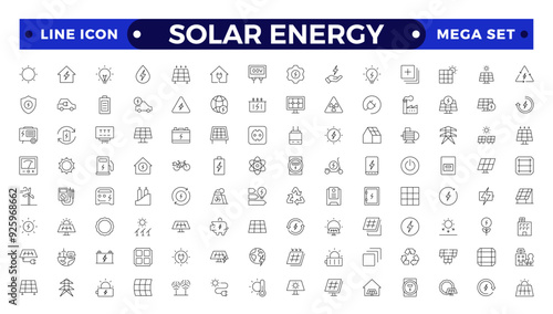 Solar energy outline icon set .Green energy icon set. Collection of renewable energy, ecology and green electricity icons.