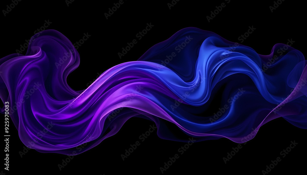Abstract Wavy Blue and Purple Fabric on Black Background Abstract Wavy Blue and Purple Fabric on Black Background
