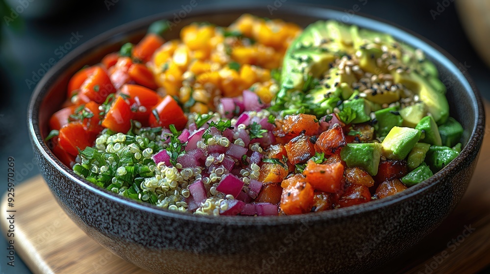 A Wholesome Grain Bowl Filled with a Vibrant Mix of Quinoa, Vegetables, and Seeds A Wholesome Grain Bowl Filled with a Vibrant Mix of Quinoa, Vegetables, and Seeds
