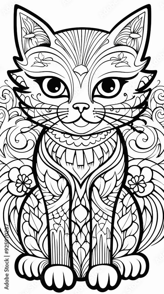 Fototapeta premium image of Adorable Cat Illustration for Coloring