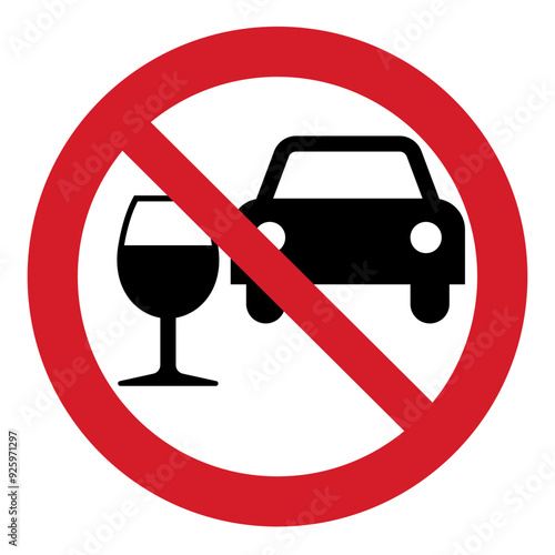 ISO prohibition safety signs_do not drink and drive symbol and pictogram only size 1 x 1 round shape