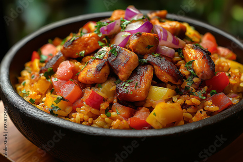 Flavorful Riz Gras with Grilled Chicken and Fresh Vegetables