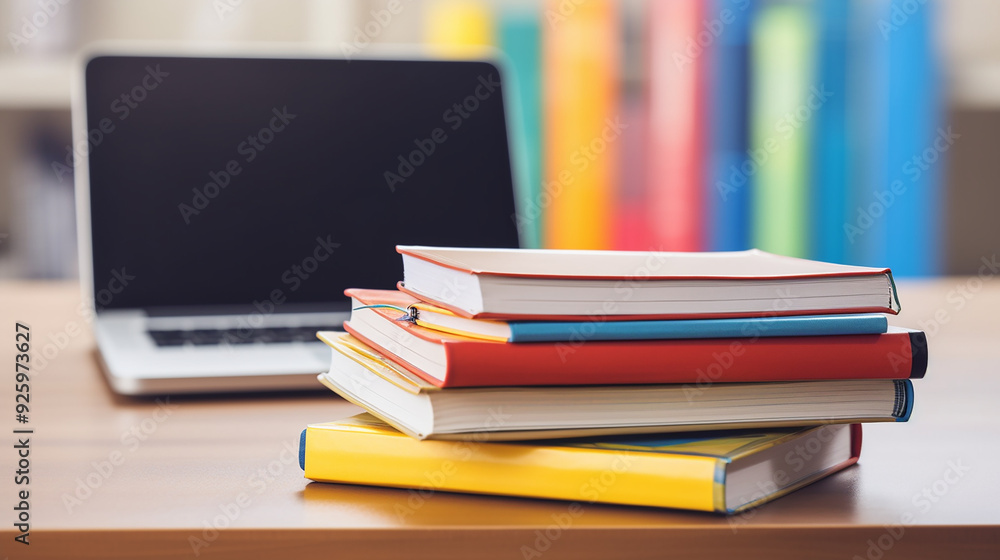 Stack of Books on a Desk with bag in a Study Environment Stack of Books on a Desk with bag in a Study Environment