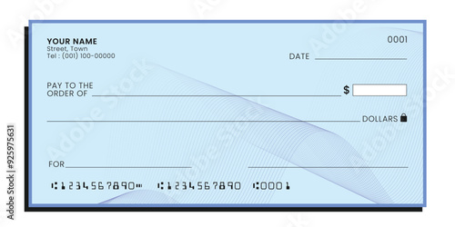 Payment check isolated on background. Empty blank mockup. Vector illustration