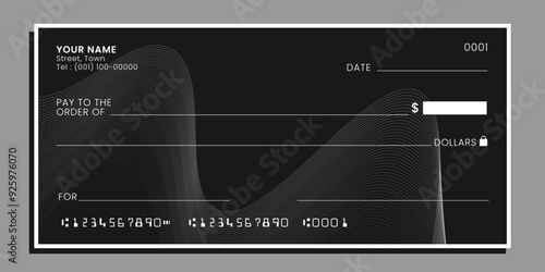 Bank check, blank money cheque, checkbook template. Currency payment coupon, money check background. Vector
