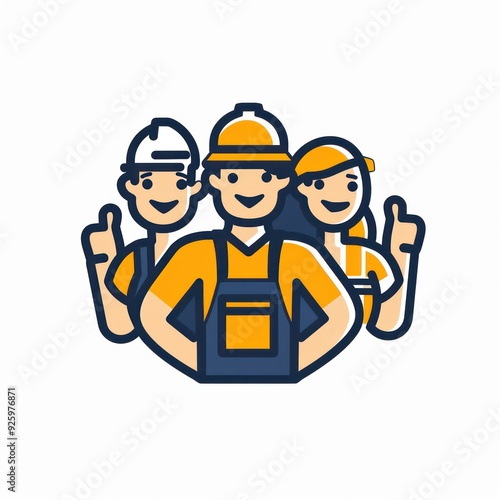 construction workers team, lifting equipment, simple lines