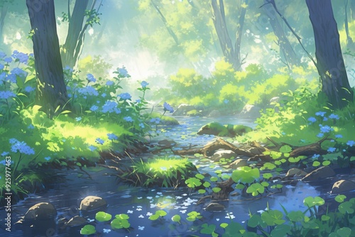 Enchanting Anime-Style Elegant Artistic Background Illustration in Anime Style: A Mesmerizing Abstract Perfect for Gaming Art and Storybook Illustrations in 4K photo