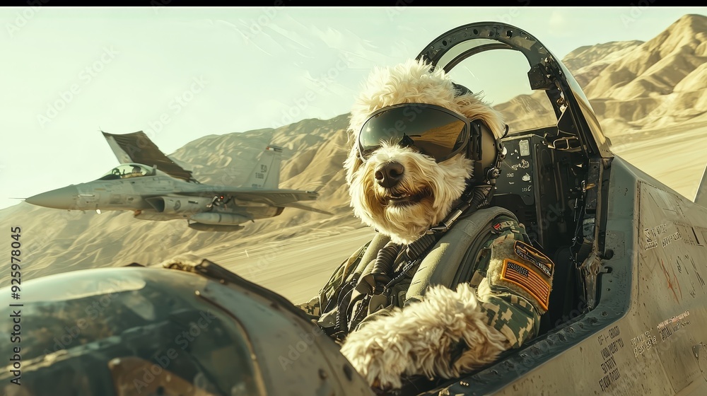 Obraz premium Dog Pilot in a Fighter Jet.