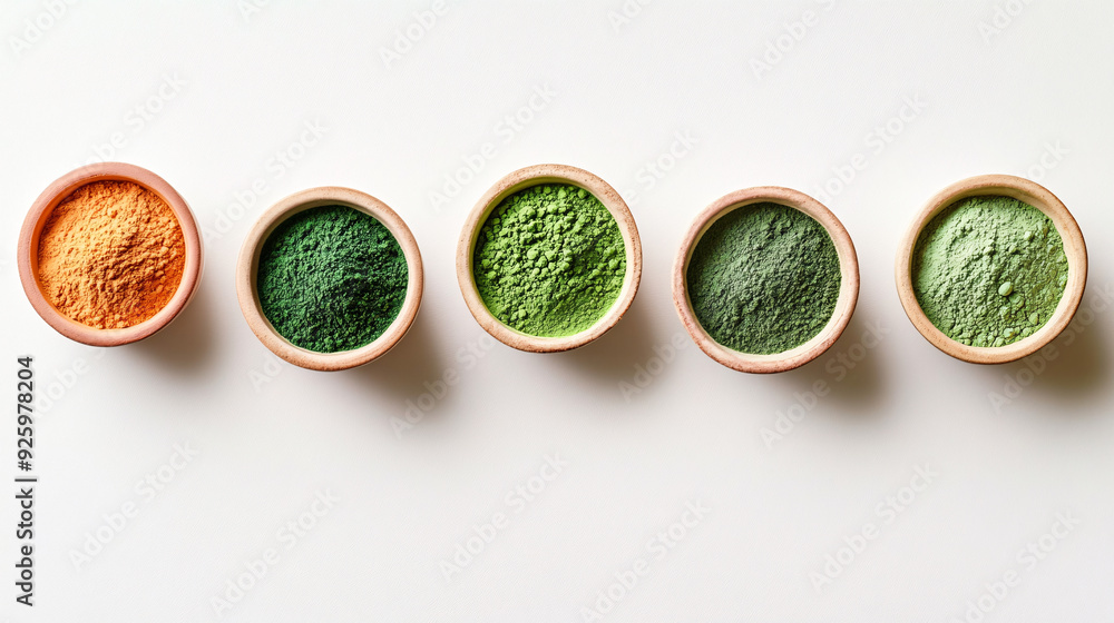 Green Superfood Powders in Bowls Green Superfood Powders in Bowls