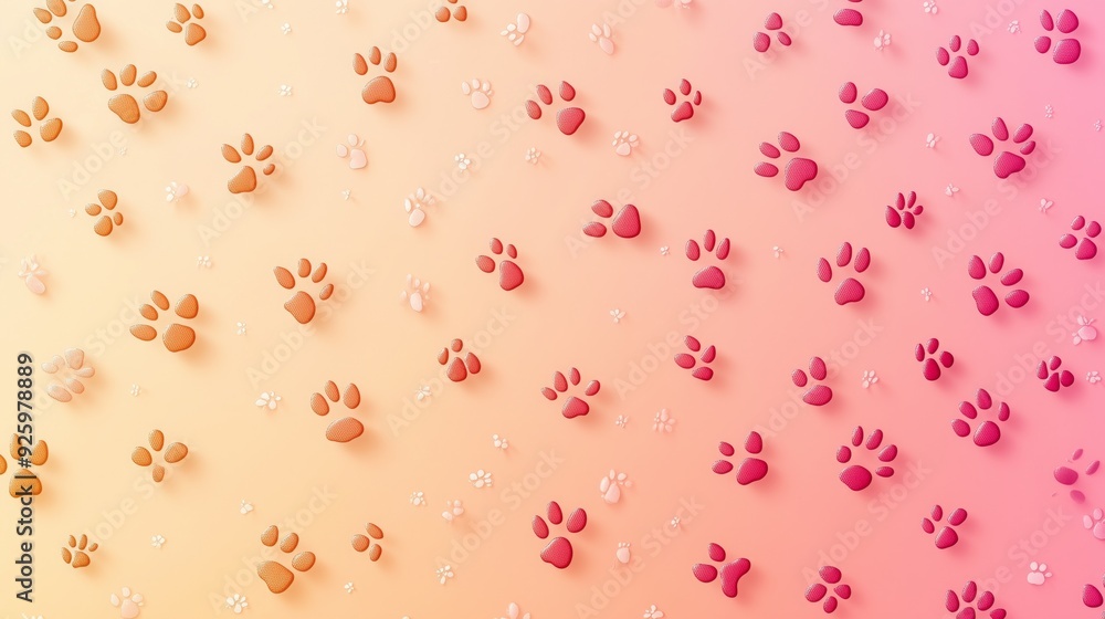Colorful paw prints scattered across a warm gradient background Colorful paw prints scattered across a warm gradient background