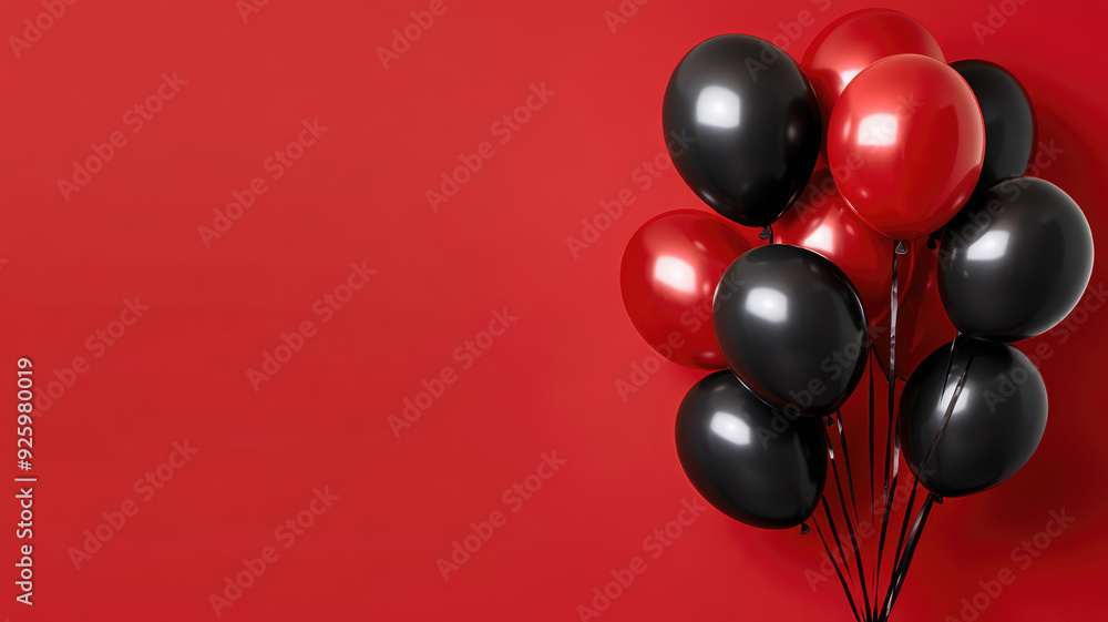 bunch of black and red balloons on red background, space for text. banner design, high definition image bunch of black and red balloons on red background, space for text. banner design, high definition image