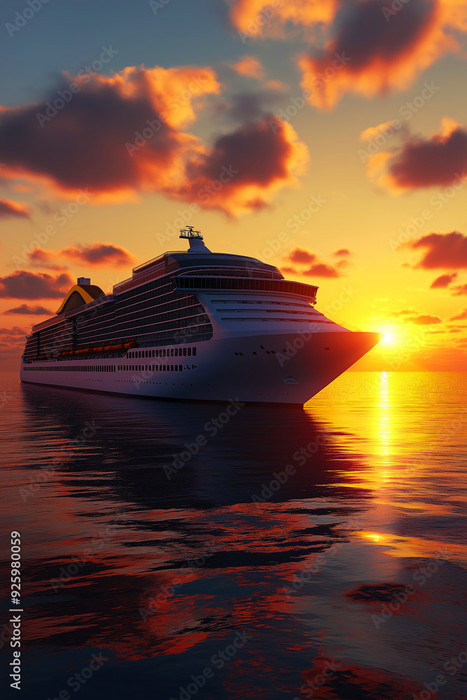 Cruise ship at sunset. Dusk at the sea. Cruise liner Cruise ship at sunset. Dusk at the sea. Cruise liner