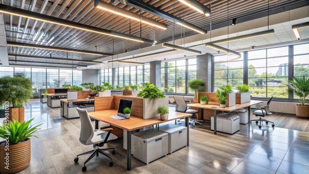 Interior of a modern office building with open layout and natural light, office, modern, interior, building Interior of a modern office building with open layout and natural light, office, modern, interior, building