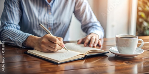 A person writing in a diary at a desk , journal, diary, pen, writing, reflection, personal, memories