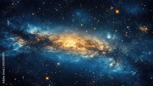 the vast night sky is filled with twinkling stars and swirling galaxies, creating a stunningly beautiful and mysterious blue and gold background