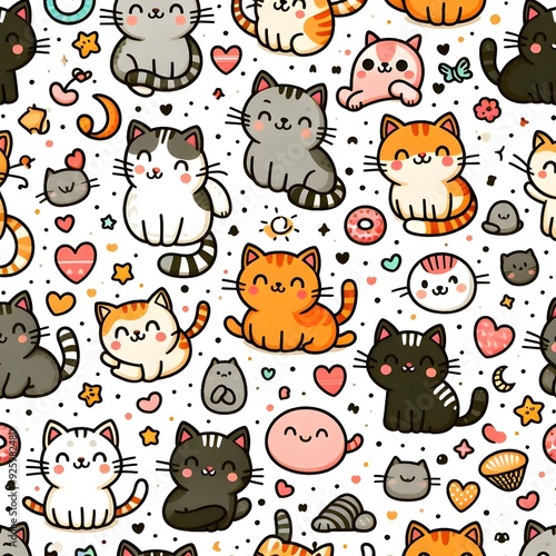 Cute Cartoon Cat Seamless Pattern