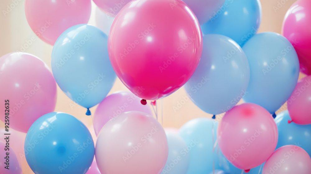 party festive birthday photo zone with pink and blue balloons. copy space for text, detailed high definition image party festive birthday photo zone with pink and blue balloons. copy space for text, detailed high definition image