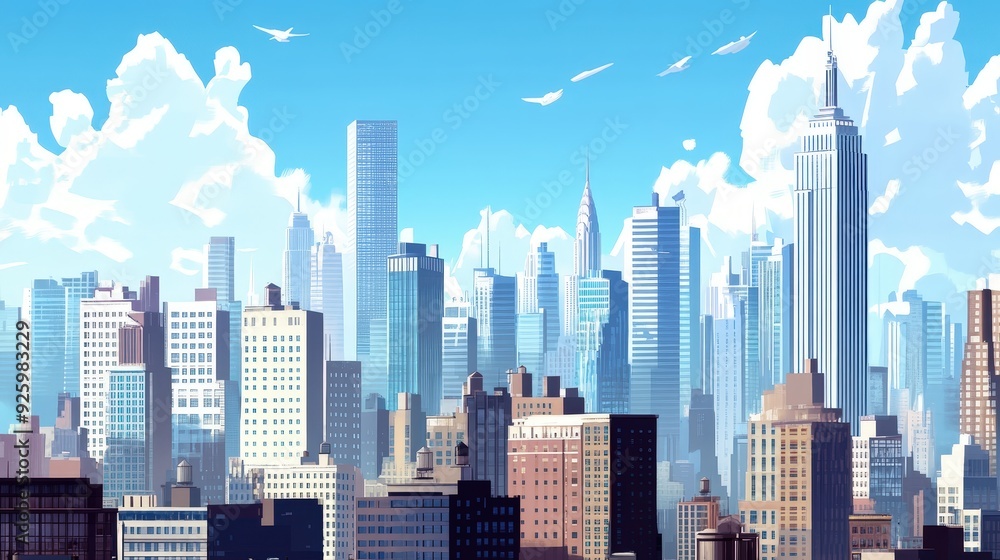 Fototapeta premium Cityscape with Skyscrapers and Blue Sky.