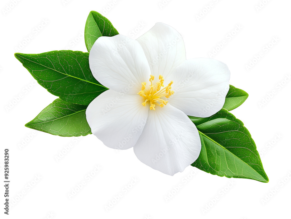Jasmine flower with leaves isolated on white background Jasmine flower with leaves isolated on white background